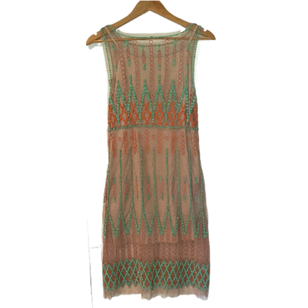 Elegant Beaded Dress - Green and Orange